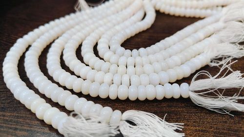 8MM Natural White Opal Quartz Rondelle Plain Smooth Beads 8'' Long