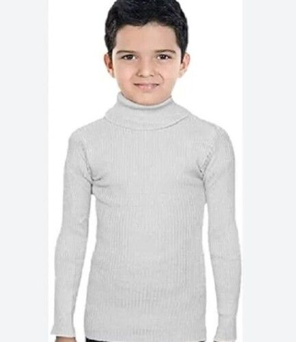 Grey Color Full Sleeves Plain Pattern Boys High Neck Sweater