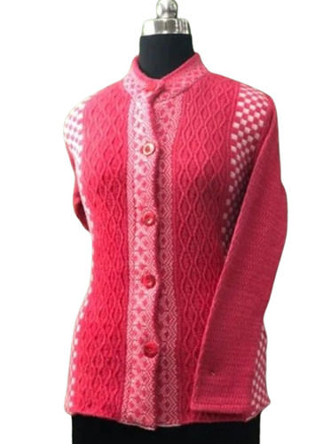 Pink Color Full Sleeves Casual Wear Ladies Woolen Cardigan