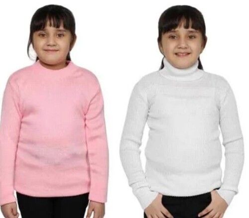 White Color Full Sleeves Plain Pattern Girls High Neck Sweaters