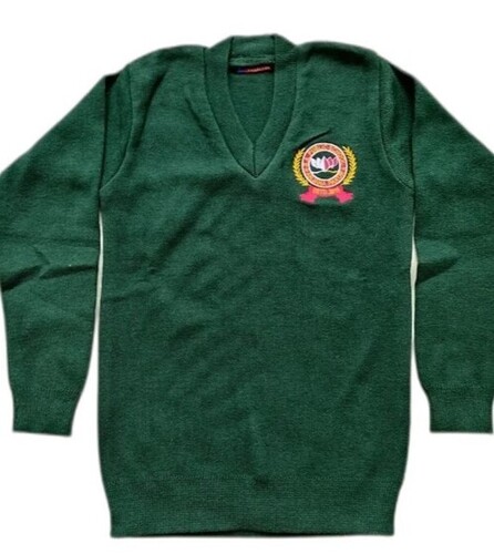 Boys Dark Green V Neck School Sweater - Size 34, Full Sleeves | Breathable, Hand Washable