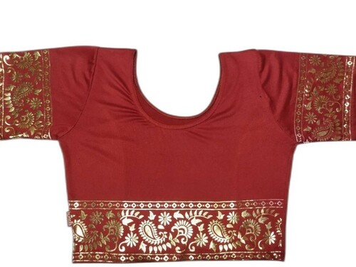 Ladies Pure Cotton Blouse - Unstitched, Maroon Color with Zari Embroidery, Half Sleeves, Round Neck | Breathable, Washable, All Season Wear