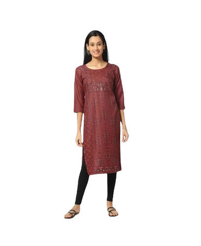 Casual Wear Regular Fit 3/4th Sleeve Round Neck Readymade Printed Ladies Kurtis