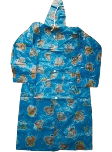 Blue Color Full Sleeves Printed Pattern KIds Raincoat