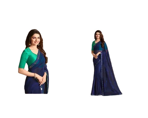 Georgette Saree - 6.3 Meters with Unstitched Blouse Piece Breathable and Lightweight | Fade Wrinkle Shrink Tear Resistant Quick Dry and Skin-Friendly