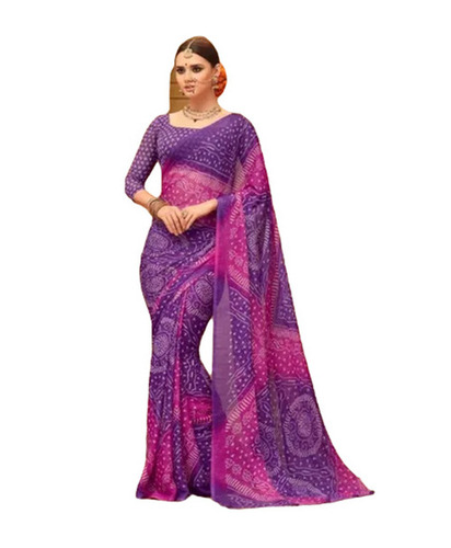 Printed Chiffon Sarees - 6.3 Meters with Unstitched Blouse Piece, Breathable, Lightweight, Quick Dry, Fade Resistant, Skin-Friendly