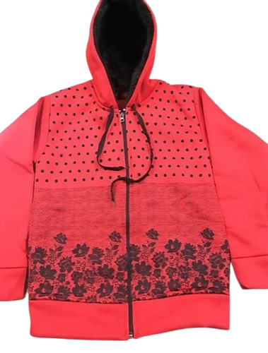 Pink Color Printed Pattern Full Sleeves Foma Sweatshirt With Hoodie