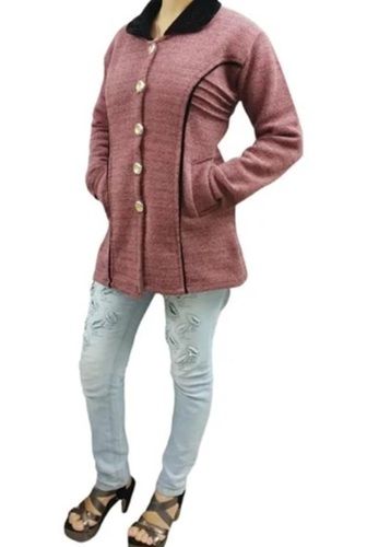 Brown Color Round Neck Full Sleeves Ladies Woolen Cardigan