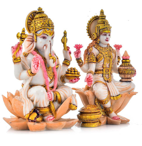 Ganesha And Lakshmi Marble Stone Statue