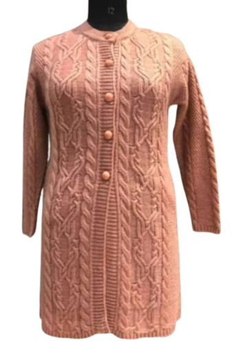 Ladies Pink Cardigan - Woolen, All Size, Full Sleeve, Round Neck | Casual Wear, Long Sleeves, Plain Pattern, All Purpose Use