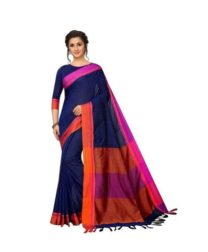 Casual Wear Light Weighted Shrink Resistant Plain Linen Cotton Sarees for Ladies