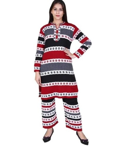 V Neck Full Sleeve Woolen Ladies Kurti - Multi Color, Printed, Washable & Breathable Fabric