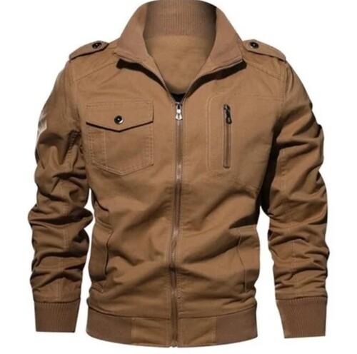 Brown Color Full Sleeves Plain Pattern Mens Bomber Jacket