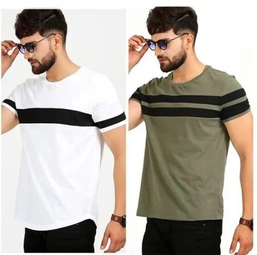 White Round Neck Short Sleeves Plain Pattern Mens T Shirts