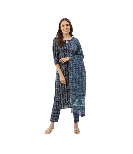 Ladies Cotton Kurta Pant Set - Color: Blue