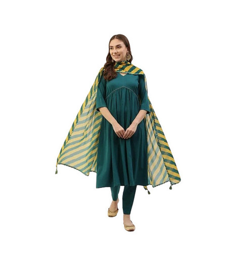 Casual Wear Regular Fit 3/4th Sleeve V-Neck Plain Ladies Kurtis With Pant and Dupatta