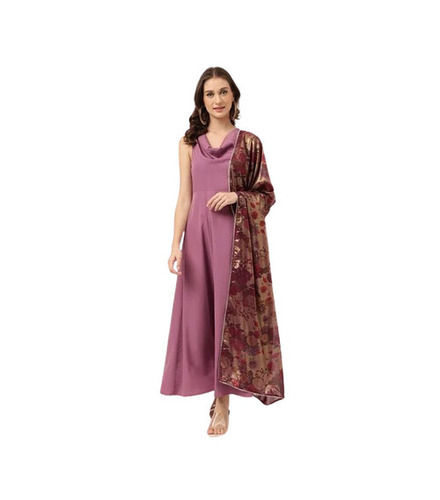 Casual Wear Regular Fit Sleeveless Cowl Neck Plain Ladies Kurtis With Pant and Dupatta