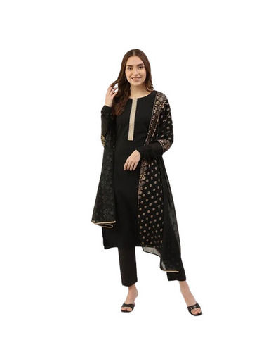 Party Wear Regular Fit 3/4th Sleeve Round Neck Plain Ladies Kurtis With Pant and Dupatta