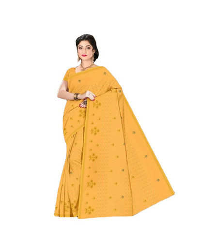 Casual Wear Light Weighted Shrink Resistant Breathable Cotton Embroidered Sarees