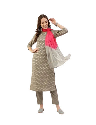 Casual Wear Regular Fit 3/4th Sleeve Round Neck Printed Poly Crepe Ladies Kurtis With Pant and Dupatta