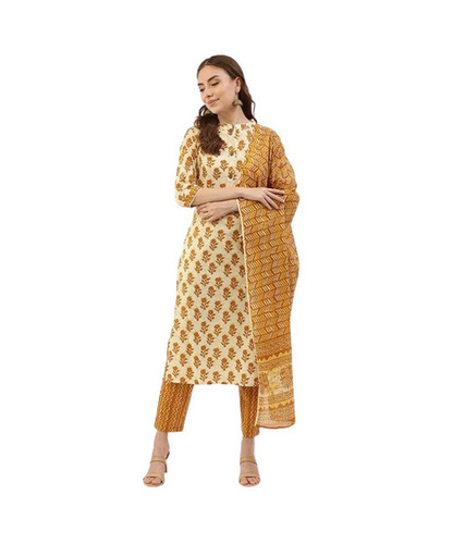 Printed Kurtis Pant Set - Color: Mustard