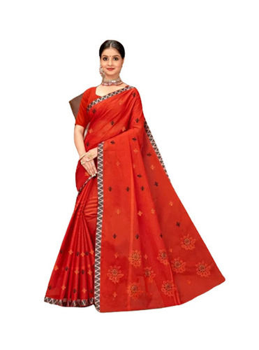 Casual Wear Light Weighted Shrink Resistant Breathable Cotton Embroidered Sarees