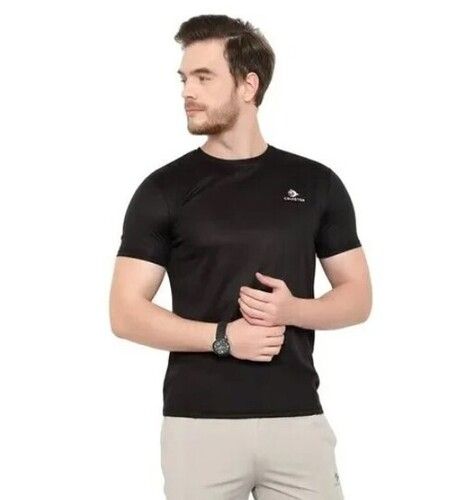 Black Round Neck Short Sleeves Plain Pattern Mens T Shirts