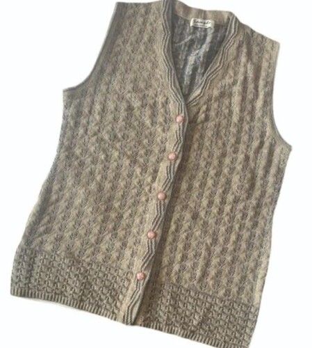 Printed Pattern Women Sleeveless Woolen Cardigan Sweater