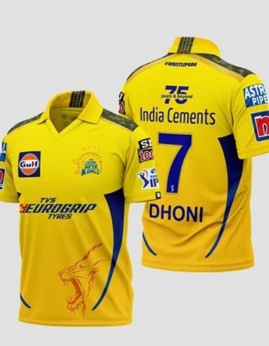 Yellow Color Printed Printed Polyester Fabric Short Sleeves Ipl Jersey