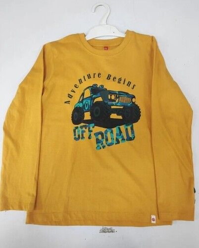 Yellow Color Round Neck Printed Pattern Long Sleeve T Shirt