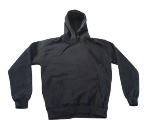 Black Color Plain Pattern Full Sleeves Mens Cotton Hoodies