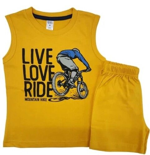 Yellow Color Printed Pattern Slim Fit Sleeveless Boys T Shirts