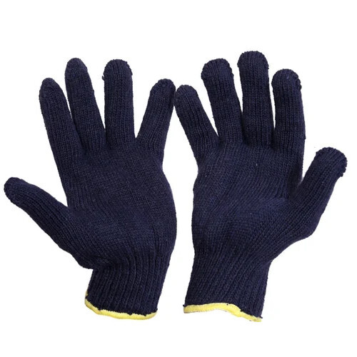 Navy Blue Cotton Knitted Safety Hand Gloves 