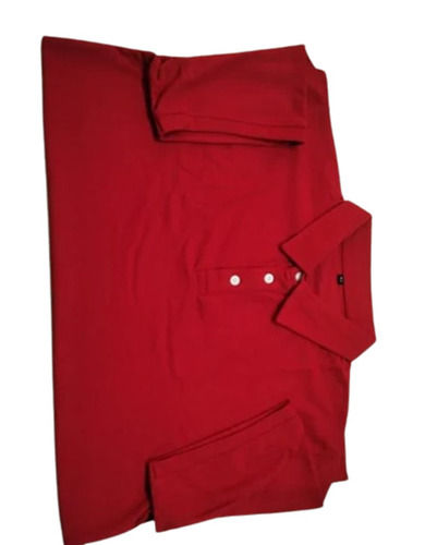 Mens Collar Red Cotton T Shirt