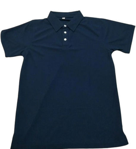 Navy Blue Polo Collar Plain T Shirt