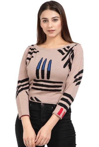 Women Knitted Jacquard Top - Color: Multi Color