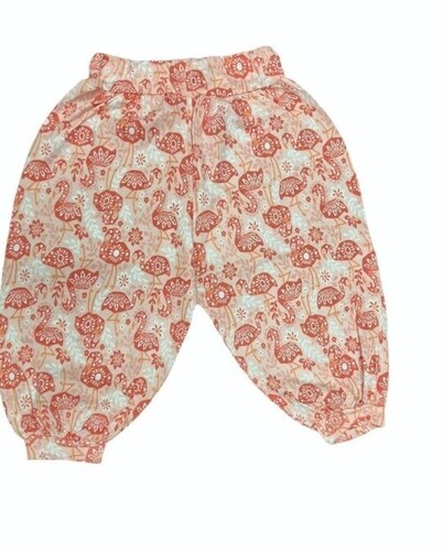 Baby Cotton Printed Patiala Salwar - Small Size, Beige And Orange Color, Breathable And Washable | Stylish Pleated Design For Girls Ages 3-6 Months