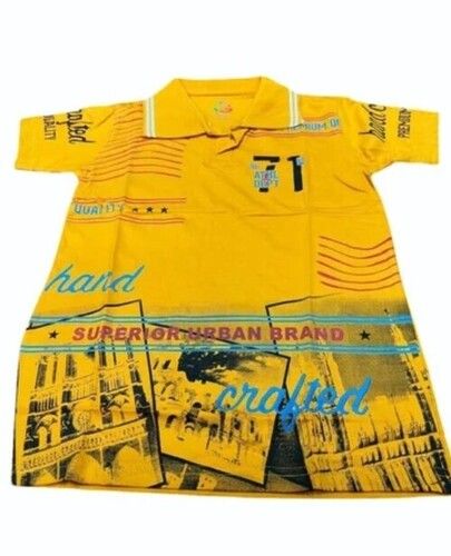 Yellow Color Printed Pattern Short Sleeves Boys Polo T Shirts