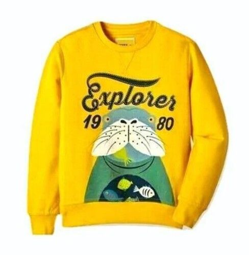 Yellow Color Round Neck Printed Pattern Full Sleeves Kids Sweatshirts