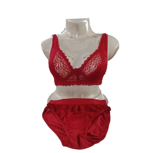 Daily Wear Regular Fit Skin-Friendly Breathable Hosiery Lace Bra Panty Set for Ladies