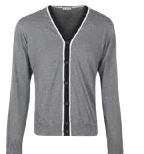 Grey Color V Neck Plain Pattern Full Sleeves Ladies Cotton Cardigan