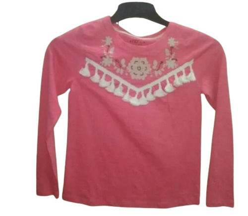 Pink Color Embroidered Pattern Full Sleeves Ladies T Shirt