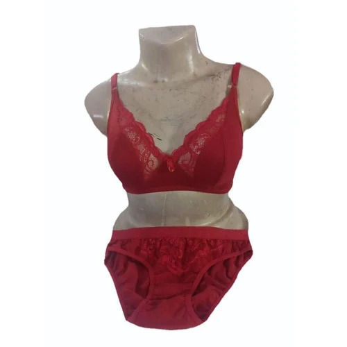 Daily Wear Regular Fit Skin-Friendly Breathable Lycra Lace Bra Panty Set for Ladies