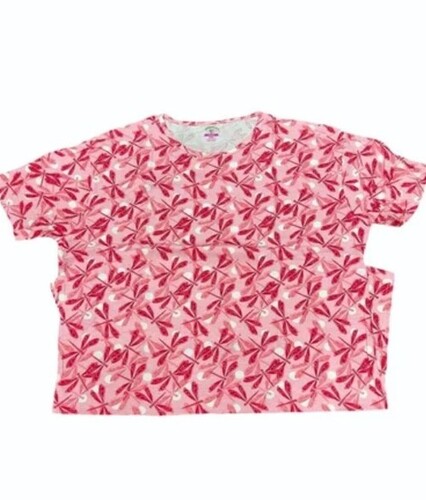 Peach Ladies Printed T Shirt - Medium Size, Multi Color Polyester Fabric, Round Neck, Half Sleeves | Casual Wear for Females