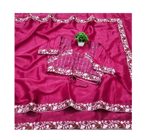 Pink Embroidered Border Silk Sarees