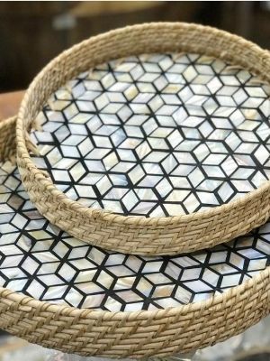 Light Weight Rattan Mop Decorative Tray set