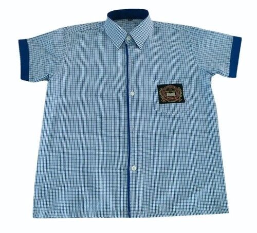 Boys Cotton Check School Uniform Half Sleeve Shirt For Summer