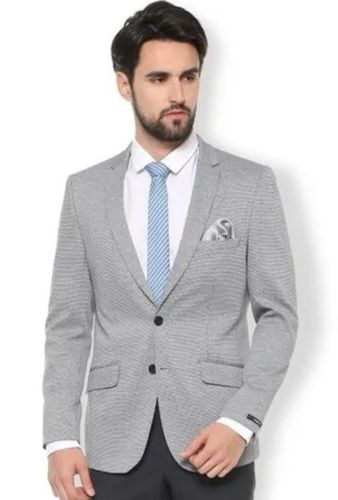 Grey Color Plain Pattern Full Sleeves Mens Cotton Formal Blazer