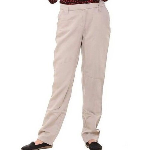 Cream Color Plain Pattern Regular Fit Mens Casual Trouser