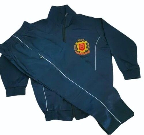 Blue Color Full Sleeves Plain Pattern School Track Suit